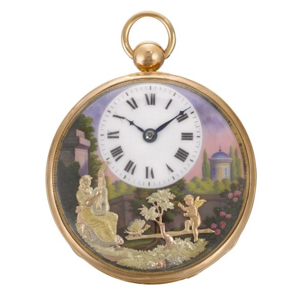 Swiss gold and enamel musical automaton watches Circa 1820 Swiss gold and enamel musical automaton watches Circa 1820