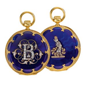 Swiss 18k gold and enamel hunting cased watch Circa 1860