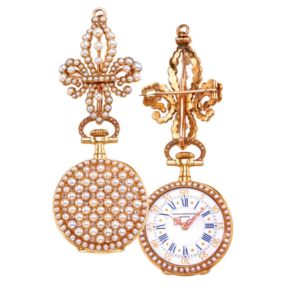 Swiss gold enamel, pearl and diamond set watch Circa 1892