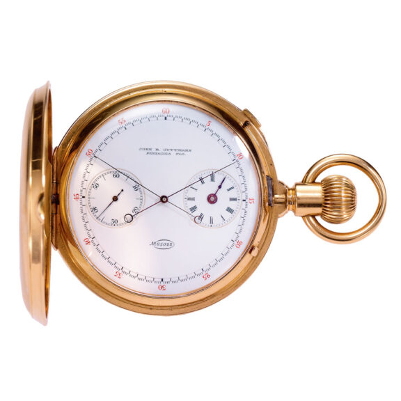 Swiss 18k gold split second chronograph watch Circa 1881