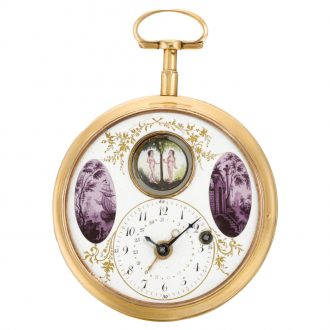 French pocket watch with simple automaton and date Circa 1800