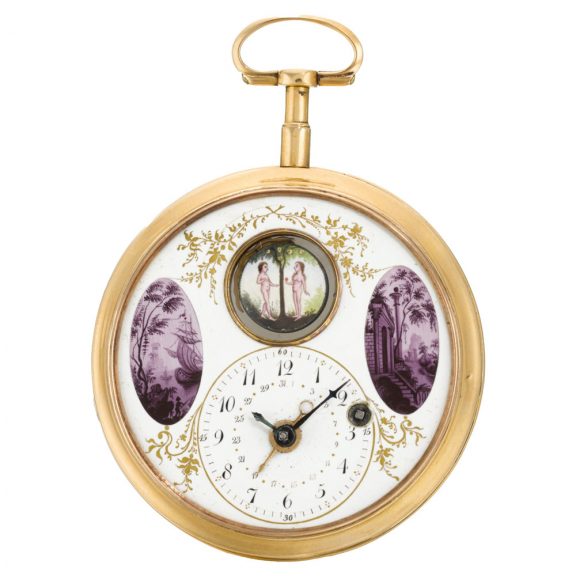 French pocket watch with simple automaton and date Circa 1800