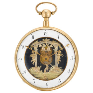Swiss quarter repeating automaton watch with jacquemarts Circa 1825