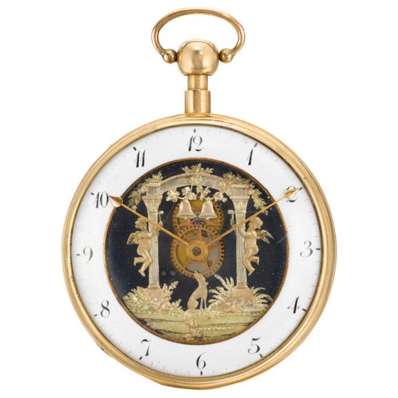 Swiss quarter repeating automaton watch with jacquemarts Circa 1825
