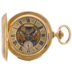 Swiss quarter repeating keyless lever automaton watch Circa 1890