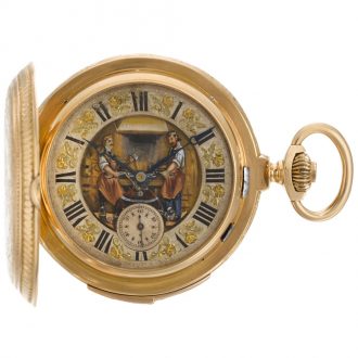 Swiss quarter repeating keyless lever automaton watch Circa 1890