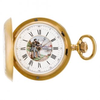 Swiss musical watch with automaton and centre seconds Circa 1880