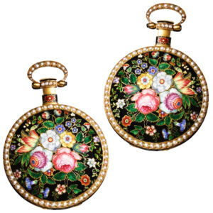 Swiss gold mirror image pair of duplex watches Circa 1845