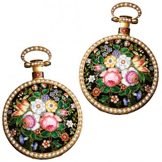 Swiss gold mirror image pair of duplex watches Circa 1845