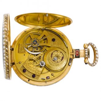 Swiss gold mirror image pair of duplex watches Circa 1845