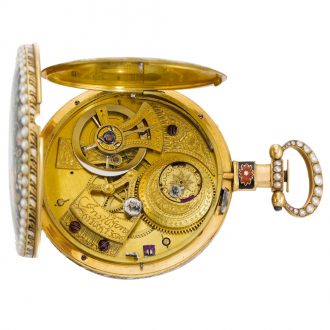 Swiss gold mirror image pair of duplex watches Circa 1845