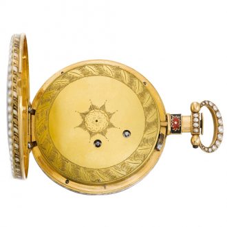 Swiss gold mirror image pair of duplex watches Circa 1845