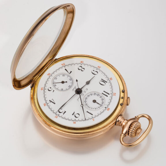Gold Swiss split seconds chronograph with register Circa 1895 Gold Swiss split seconds chronograph with register Circa 1895