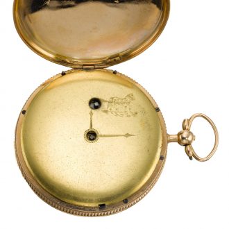 Swiss gold, enamel, and pearl-set cylinder watch Circa 1810