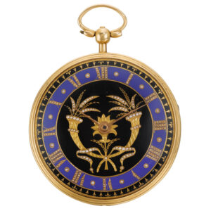 Swiss gold, enamel, and pearl-set cylinder watch Circa 1810