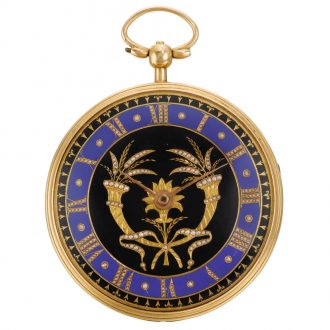 Swiss gold, enamel, and pearl-set cylinder watch Circa 1810