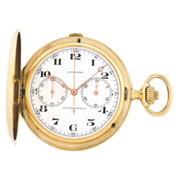 Fine yellow gold hunting cased keyless Swiss pocket watch Circa 1920