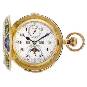 Swiss minute repeating calendar watch with chronograph Circa 1890 Swiss minute repeating calendar watch with chronograph Circa 1890