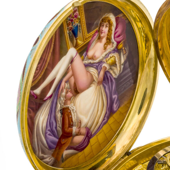 Swiss gold duplex erotic watch for Chinese market Circa 1835 Swiss gold duplex erotic watch for Chinese market Circa 1835