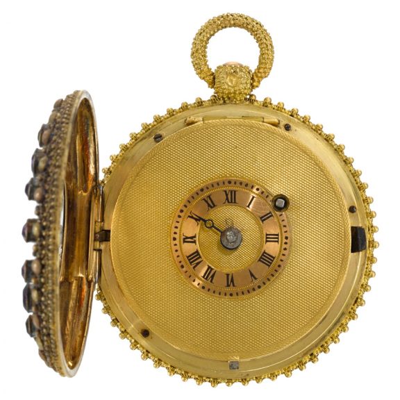 French watch set with amethysts and shell-form decoration Circa 1830 French watch set with amethysts and shell-form decoration Circa 1830