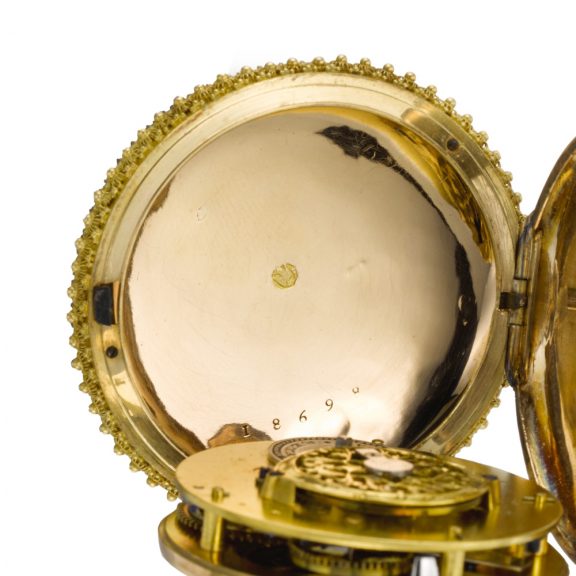 French watch set with amethysts and shell-form decoration Circa 1830 French watch set with amethysts and shell-form decoration Circa 1830