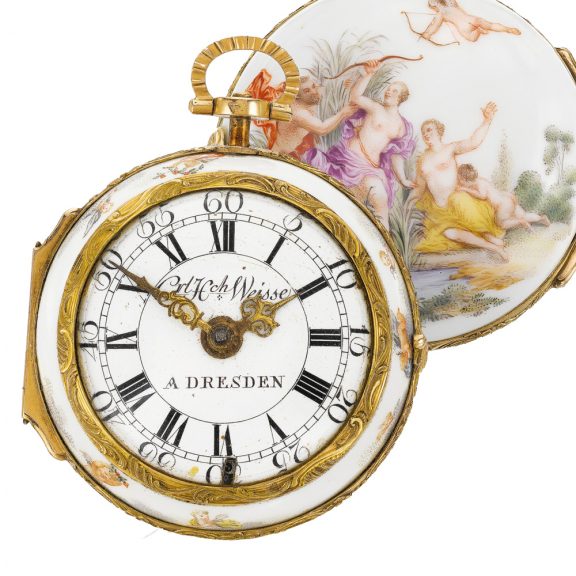 German single-cased porcelain watch with chatelaine Circa 1755