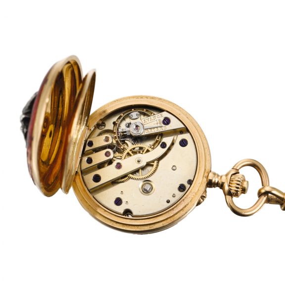 Swiss gold lady's half-hunting cased pendant watch Circa 1900 Swiss gold lady's half-hunting cased pendant watch Circa 1900