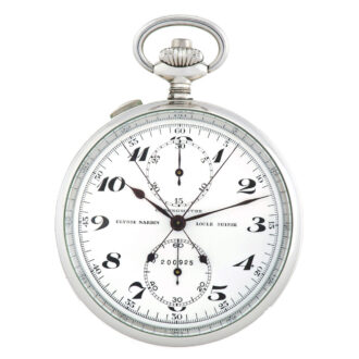 Fine and rare large steel keyless Swiss pocket watch with split-seconds chronograph