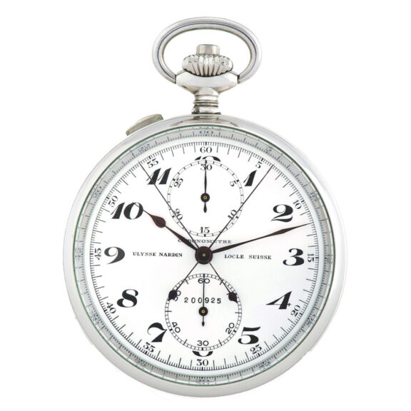 Fine and rare large steel keyless Swiss pocket watch with split-seconds chronograph