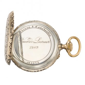 Swiss keyless lever watch with chased and engraved case Circa 1903