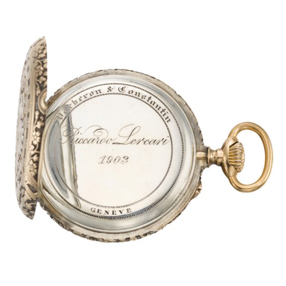 Swiss keyless lever watch with chased and engraved case Circa 1903 Swiss keyless lever watch with chased and engraved case Circa 1903