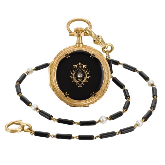 German lady's hunting cased watch with chain Circa 1890 German lady's hunting cased watch with chain Circa 1890