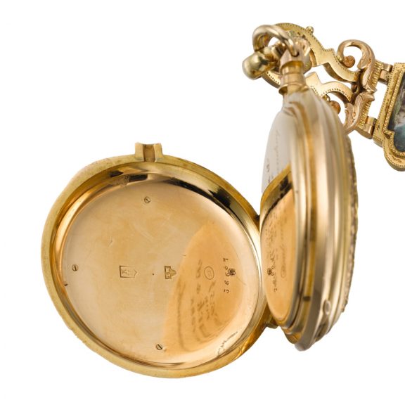 Swiss hunting cased watch with matching chatelaine Circa 1880 Swiss hunting cased watch with matching chatelaine Circa 1880