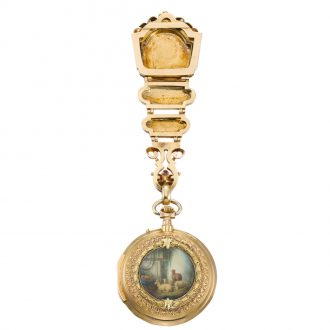 Swiss hunting cased watch with matching chatelaine Circa 1880 Swiss hunting cased watch with matching chatelaine Circa 1880