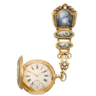 Swiss hunting cased watch with matching chatelaine Circa 1880 Swiss hunting cased watch with matching chatelaine Circa 1880