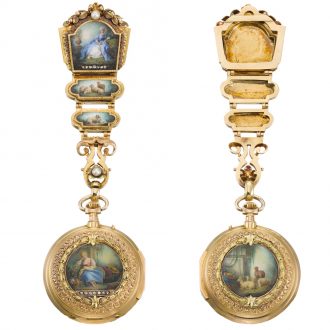 Swiss hunting cased watch with matching chatelaine Circa 1880 Swiss hunting cased watch with matching chatelaine Circa 1880