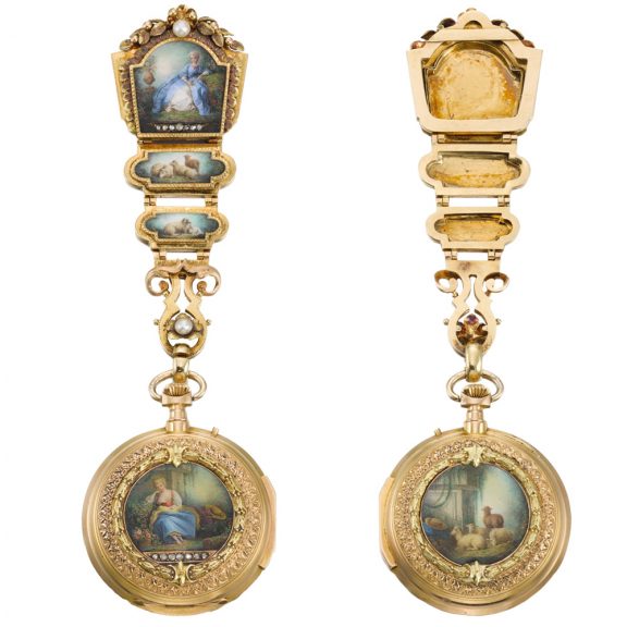 Swiss hunting cased watch with matching chatelaine Circa 1880 Swiss hunting cased watch with matching chatelaine Circa 1880