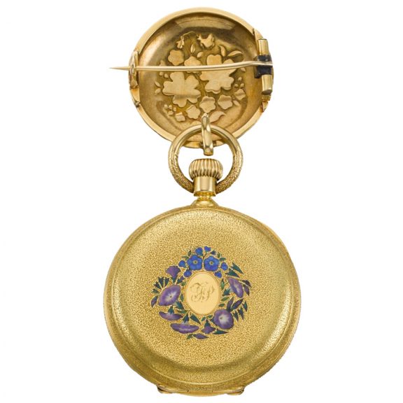 Swiss lady's keyless watch with matching brooch Circa 1867 Swiss lady's keyless watch with matching brooch Circa 1867