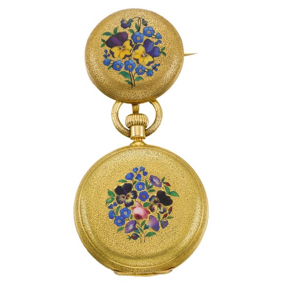 Swiss lady's keyless watch with matching brooch Circa 1867 Swiss lady's keyless watch with matching brooch Circa 1867
