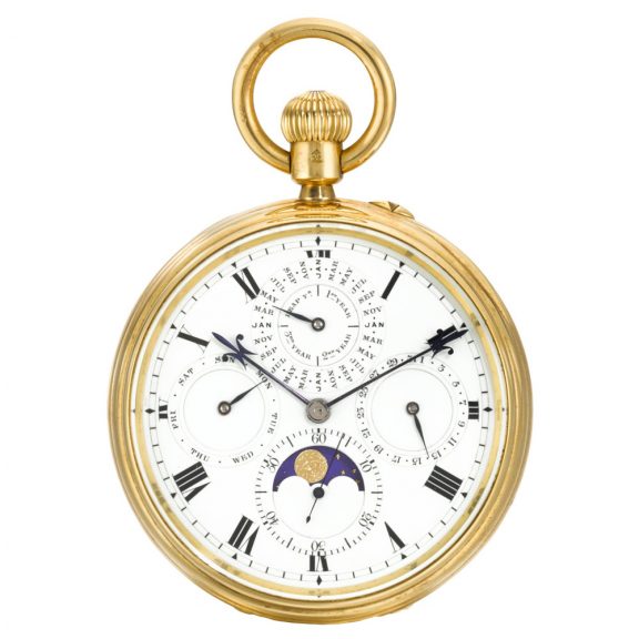 English perpetual calendar lever watch with moon phases Circa 1900