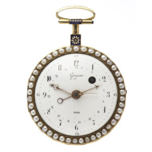 Very fine gold and enamel French pearl-set pocket watch Circa 1790