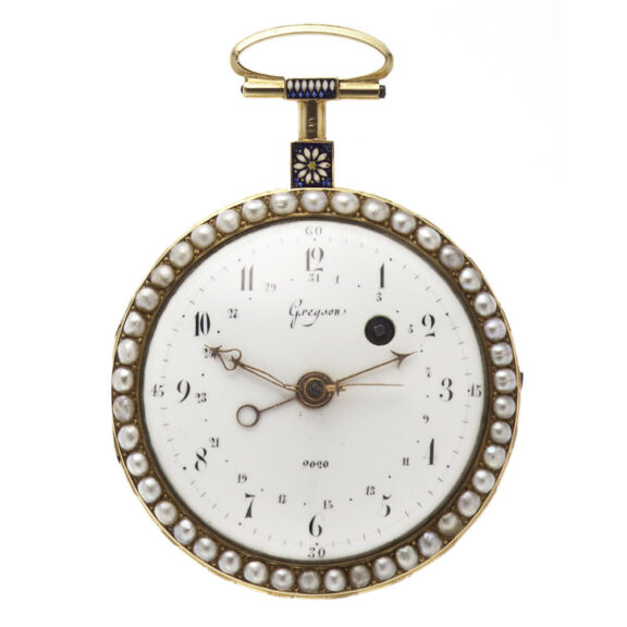 Very fine gold and enamel French pearl-set pocket watch Circa 1790