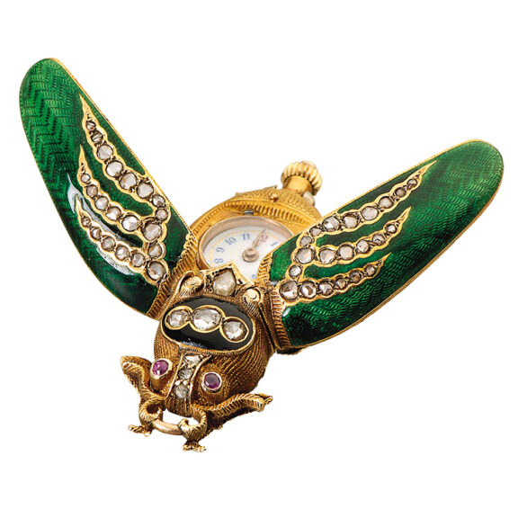 Swiss gold, enamel and diamond set scarab watch Circa 1900