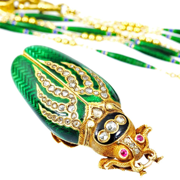 Swiss gold, enamel and diamond set scarab watch Circa 1900 Swiss gold, enamel and diamond set scarab watch Circa 1900