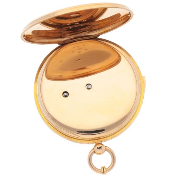 English open faced repeating watch with moon phase Circa 1896 English open faced repeating watch with moon phase Circa 1896