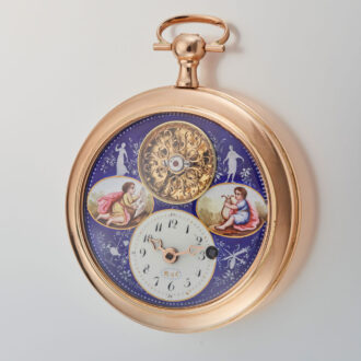 Swiss verge with enamel painting and visible balance Circa 1800