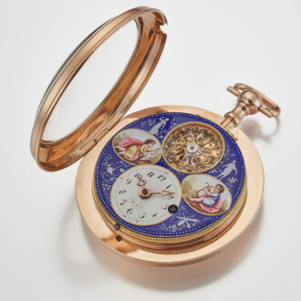 Swiss verge with enamel painting and visible balance Circa 1800