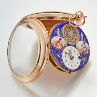 Swiss verge with enamel painting and visible balance Circa 1800