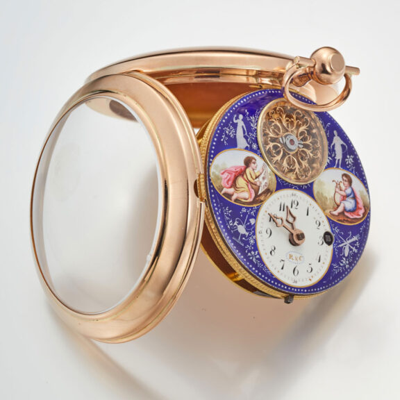 Swiss verge with enamel painting and visible balance Circa 1800 Swiss verge with enamel painting and visible balance Circa 1800