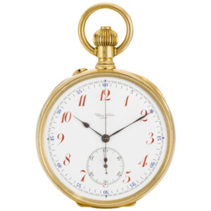 Swiss open faced keyless chronograph pocket watch Circa 1910
